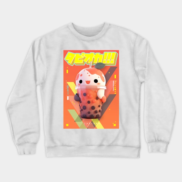 Excited Orange Juice Flavoured Bubble Tea with Mint - Tapioka Collection | Kawaii Aesthetic Anime Bubble Tea 3D Pop Art Design | PROUD OTAKU Crewneck Sweatshirt by PROUD OTAKU